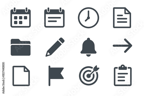 Paper clock vector clipboard folder pencil planning arrow document icons bell icon