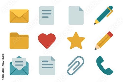 Mail letter heart document icons vector star minimal icon paperclip open correspondence