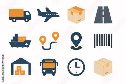 Icon barcode vector location road transport set truck bus route cargo ship