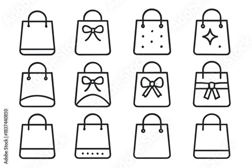 Minimal curved ribbon dot sparkle gift icon arc bag vector hinge