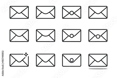 Envelope spark shadow vector line outline base curved flap icons icon minimal