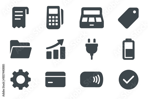 Icons vector plug card battery tag minimalist checkmark pos receipt icon folder