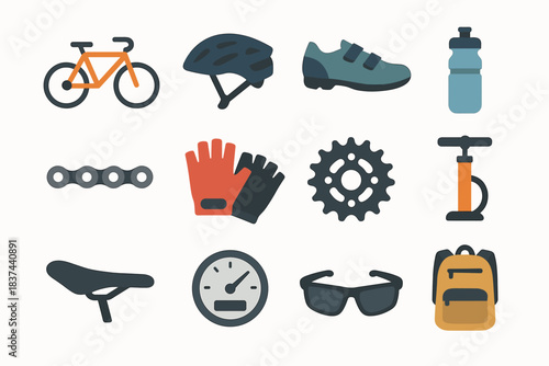 Gloves gear cycling vector water icons sunglasses chain bottle pump seat icon