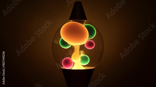 Retro lava lamp in glowing orange, green, and magenta, symbolizing psychedelic nostalgia and hypnotic relaxation