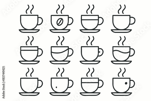 Coffee icons line minimal vector icon hinge dot shadow saucer fold cup