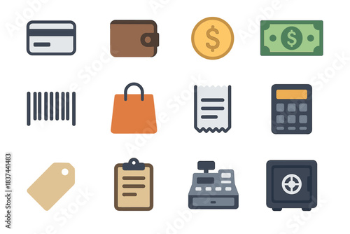 Box shopping card barcode minimalist icon tag dollar calculator vector credit icons