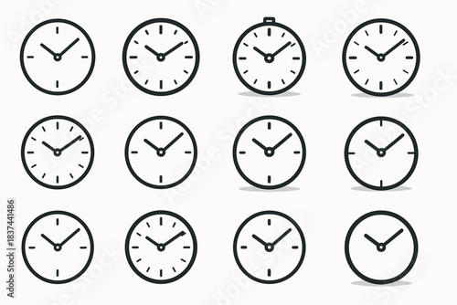 Hinge icon hand shadow clock vector line minute icons minimal hour dot