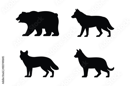 Silhouettes of wild animals including a bear and wolves