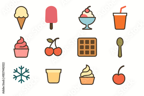 Frozen yogurt popsicle icons cream treats ice vector fruit spoon cherry icon
