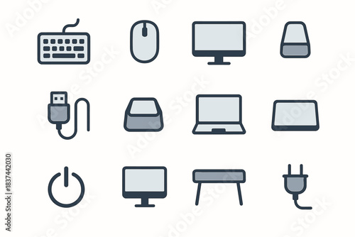 Icon minimal screen tech flat power vector button usb keycap cable mouse