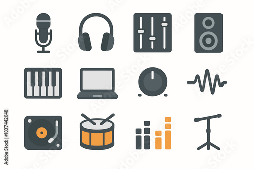 Music vector equalizer drum piano knob production mixer wave icon player sound