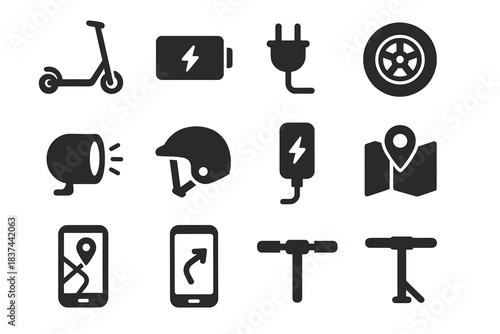 Stand vector wheel light battery icon icons charger phone helmet map scooter