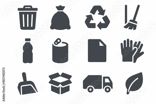 Dustpan collection box bottle icons icon leaf paper truck recycle trash garbage