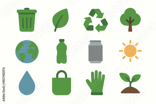 Glove leaf ecology arrows icons bottle tree vector minimalist can drop plant