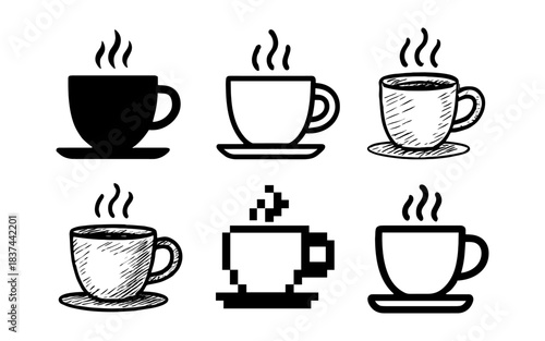 Stylish coffee cups collection in various artistic styles
