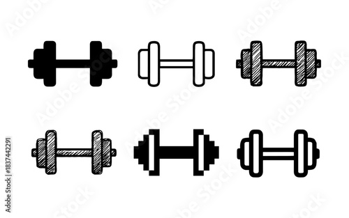 Minimalist dumbbell designs: pixel art and outline variations for fitness enthusiasts