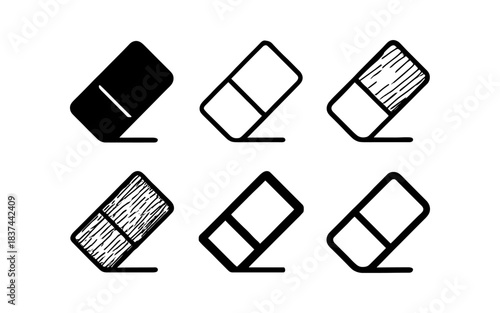 Minimalist eraser icons set in black and white outlined style