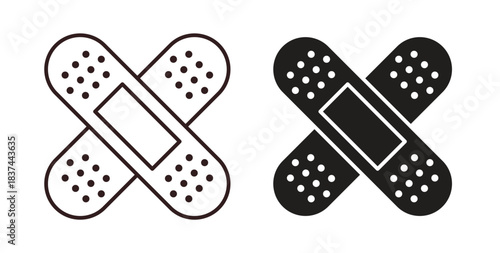 Bandage icons design is in black and white, line stock illustration