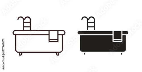 Bathroom icons design is in black and white, line stock illustration