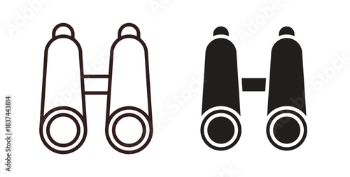 Binoculars icons design is in black and white, line stock illustration