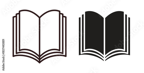 Book icons design is in black and white, line stock illustration