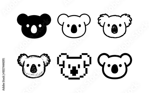 Diverse koala faces in various artistic styles