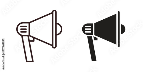 Bullhorn icons design is in black and white, line stock illustration