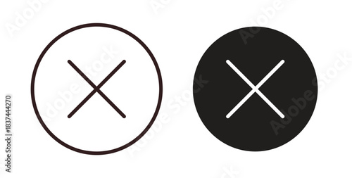 Cancel icons design is in black and white, line stock illustration