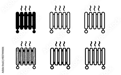 Radiator icons set with heating symbols in different styles