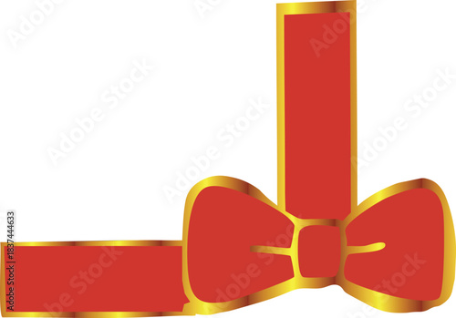 A shiny red ribbon border with a gold outline and an elegant bow placed at the bottom right corner, resembling festive gift wrapping.