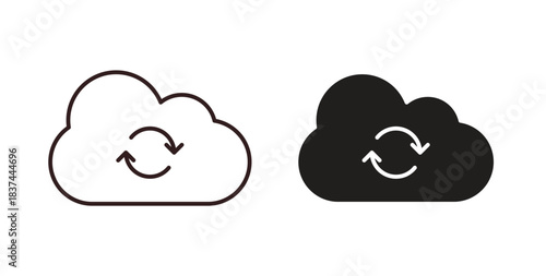 Cloud sync icons design is in black and white, line stock illustration