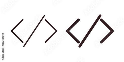 Code icons design is in black and white, line stock illustration