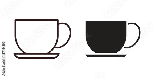 Coffee icons design is in black and white, line stock illustration