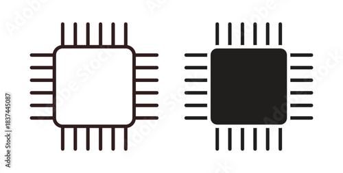 CPU icons design is in black and white, line stock illustration