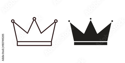 Crown icons design is in black and white, line stock illustration