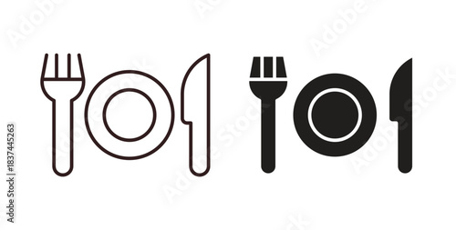 Cutlery icons design is in black and white, line stock illustration