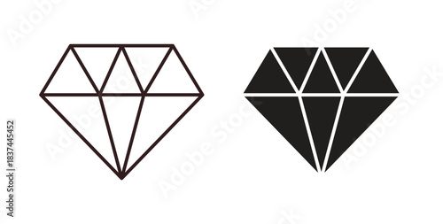 Diamond icons design is in black and white, line stock illustration