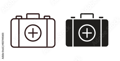 Doctor bag icons design is in black and white, line stock illustration