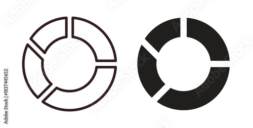Donut chart icons design is in black and white, line stock illustration