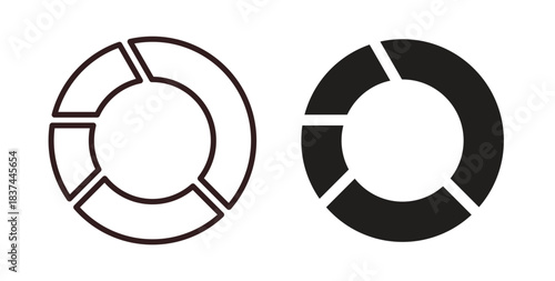 Donut chart icons design is in black and white, line stock illustration