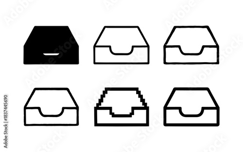 Diverse inbox tray icons in various styles for organization and design