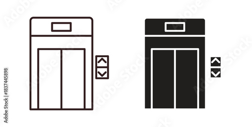 Elevator icons design is in black and white, line stock illustration