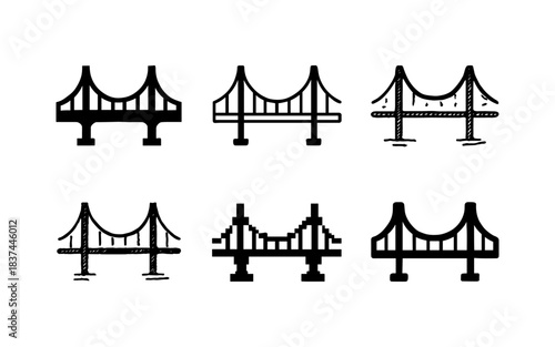 Minimalist bridge icons set in various art styles