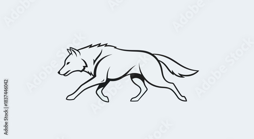 Line Art Depiction of a Stalking Wolf in Profile.