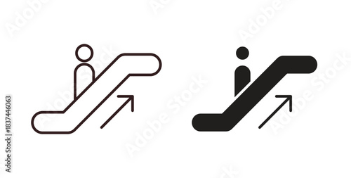 Escalator icons design is in black and white, line stock illustration