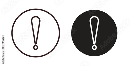Exclamation button icons design is in black and white, line stock illustration