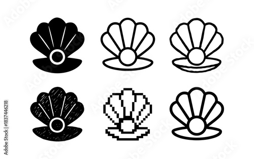 Minimalist seashell icon set in various styles for creative design projects