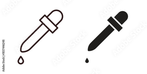 Eye dropper icons design is in black and white, line stock illustration