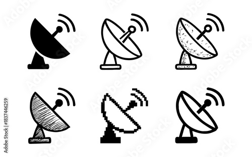 Diverse antenna designs: hand drawn, silhouette and pixel styles