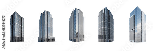 Collection of Modern Office Building Skyscrapers, Isolated on white background with  Oil Paint Texture (PNG)